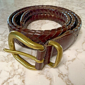 Coach 5922 Braided Leather Belt Brass Buckle Tan Brown Size  Coach 5922 Mens Braided Leather Belt Brown Brass Buckle Size 36 Woven Classic main image 1